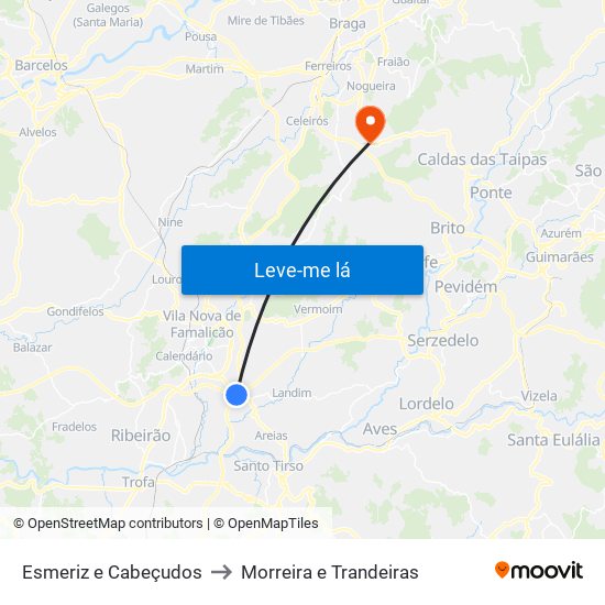 Esmeriz e Cabeçudos to Morreira e Trandeiras map