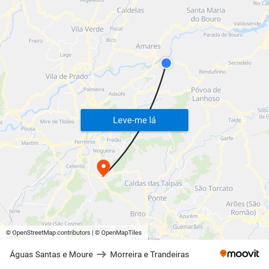 Águas Santas e Moure to Morreira e Trandeiras map