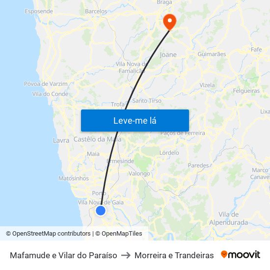 Mafamude e Vilar do Paraíso to Morreira e Trandeiras map