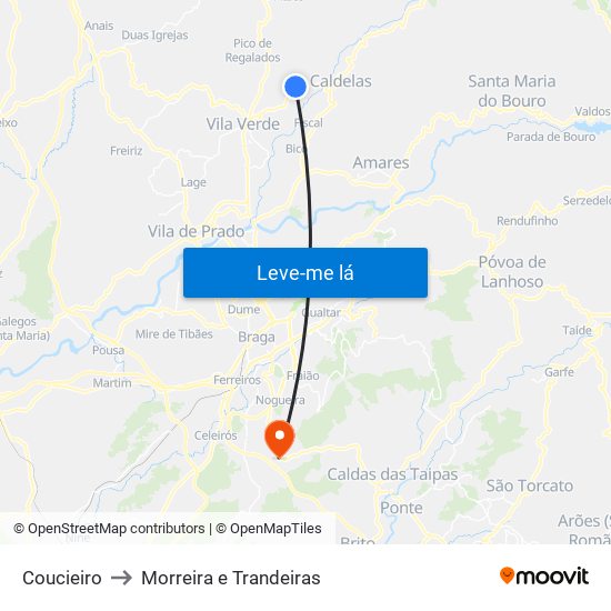 Coucieiro to Morreira e Trandeiras map