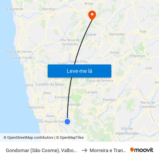 Gondomar (São Cosme), Valbom e Jovim to Morreira e Trandeiras map