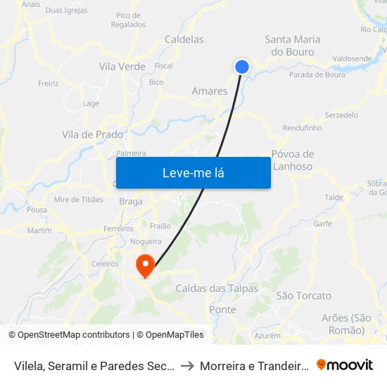 Vilela, Seramil e Paredes Secas to Morreira e Trandeiras map