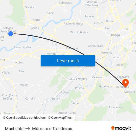 Manhente to Morreira e Trandeiras map