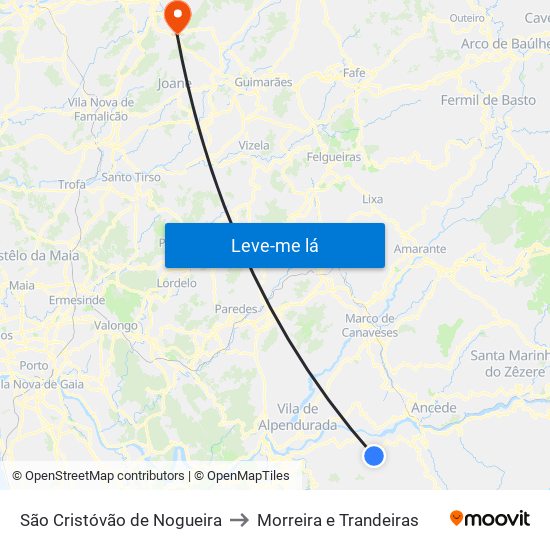 São Cristóvão de Nogueira to Morreira e Trandeiras map
