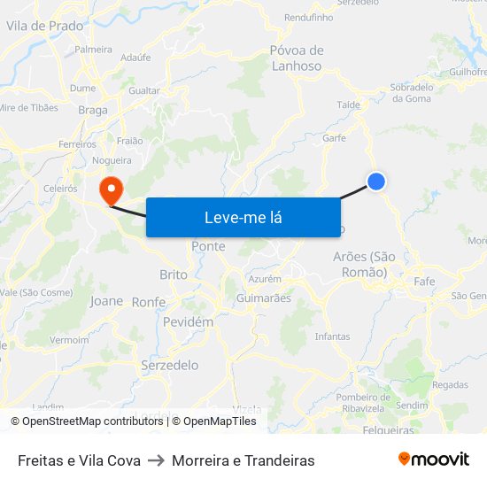 Freitas e Vila Cova to Morreira e Trandeiras map