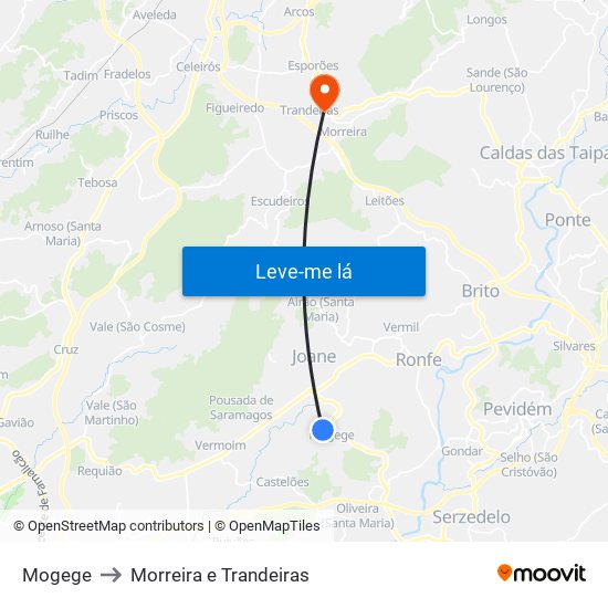 Mogege to Morreira e Trandeiras map