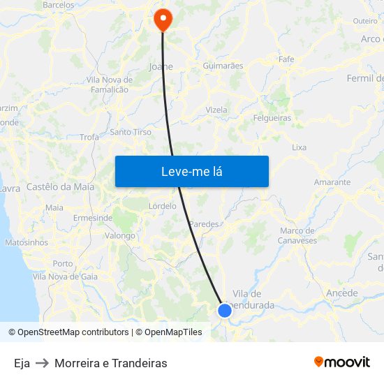 Eja to Morreira e Trandeiras map