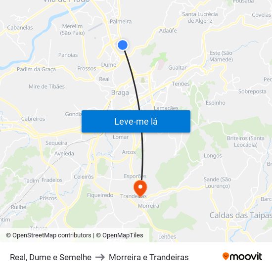 Real, Dume e Semelhe to Morreira e Trandeiras map