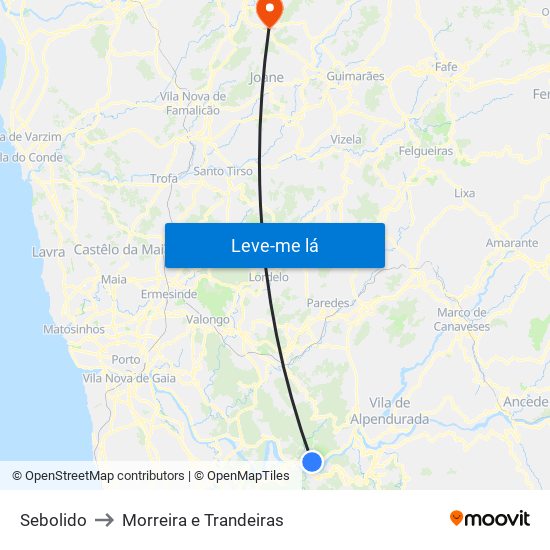 Sebolido to Morreira e Trandeiras map