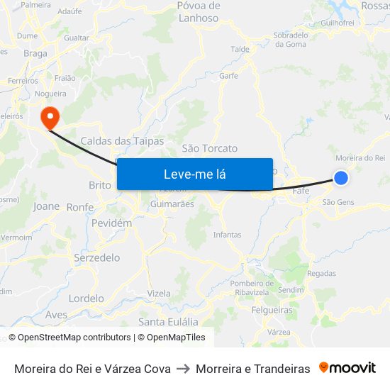 Moreira do Rei e Várzea Cova to Morreira e Trandeiras map