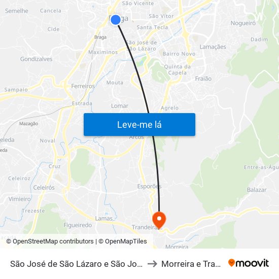 São José de São Lázaro e São João do Souto to Morreira e Trandeiras map