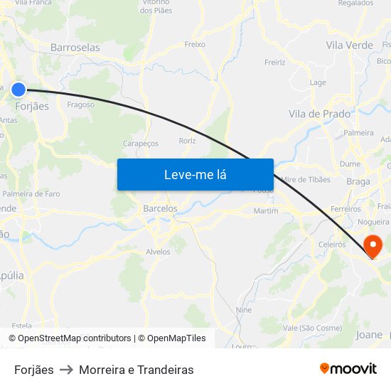 Forjães to Morreira e Trandeiras map