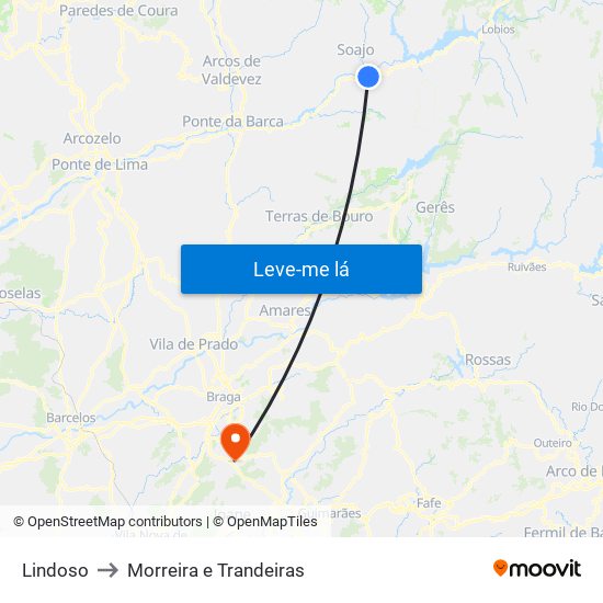 Lindoso to Morreira e Trandeiras map