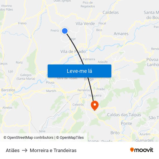 Atiães to Morreira e Trandeiras map