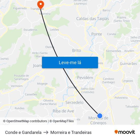 Conde e Gandarela to Morreira e Trandeiras map