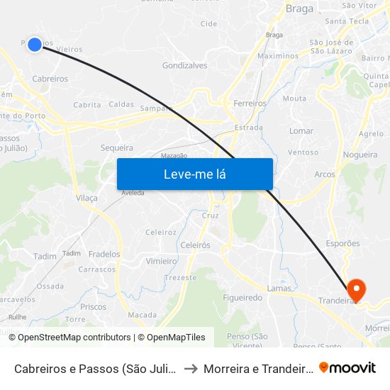 Cabreiros e Passos (São Julião) to Morreira e Trandeiras map