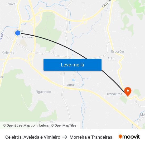 Celeirós, Aveleda e Vimieiro to Morreira e Trandeiras map