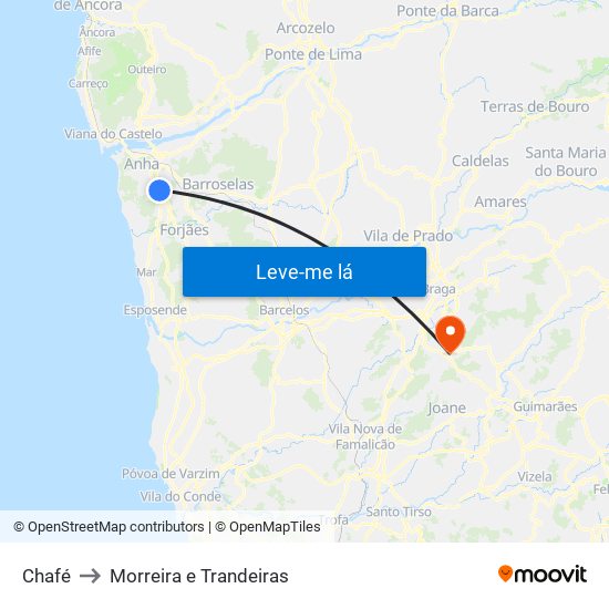 Chafé to Morreira e Trandeiras map