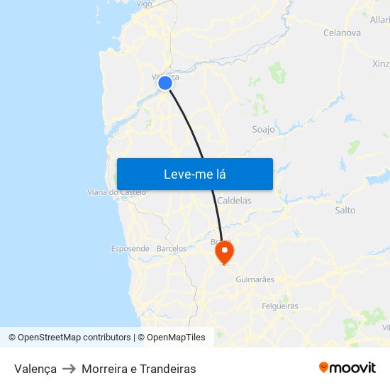 Valença to Morreira e Trandeiras map