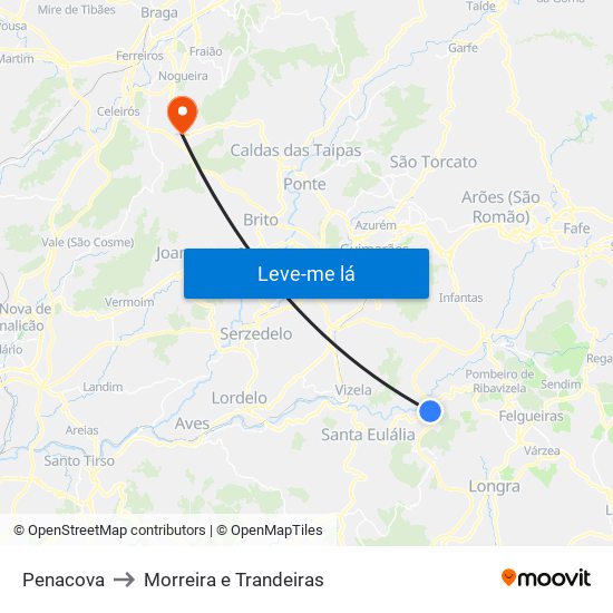 Penacova to Morreira e Trandeiras map