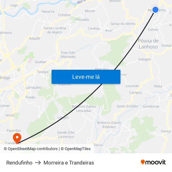 Rendufinho to Morreira e Trandeiras map