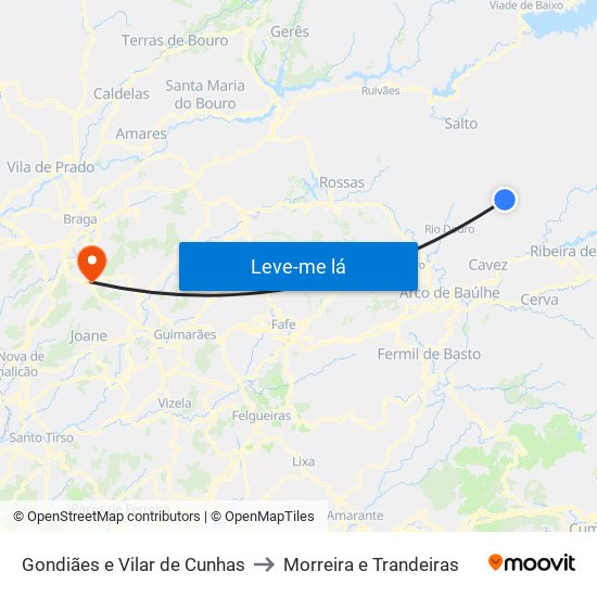 Gondiães e Vilar de Cunhas to Morreira e Trandeiras map