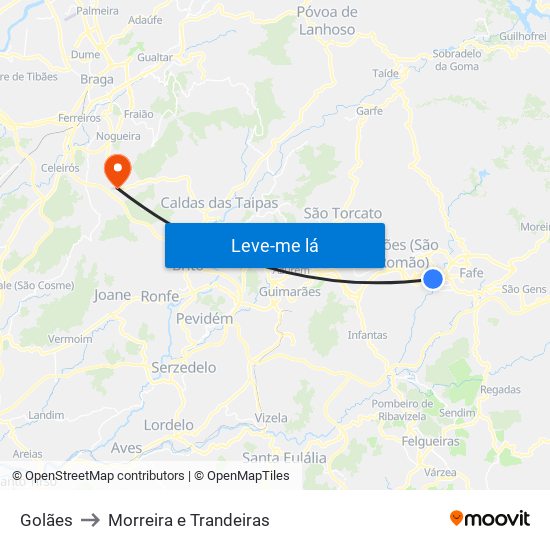 Golães to Morreira e Trandeiras map