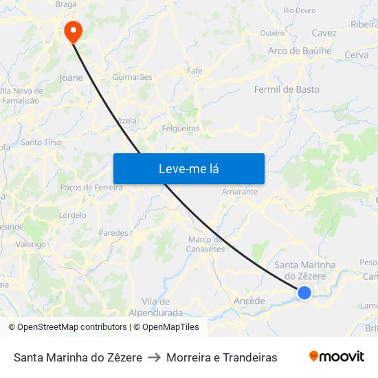 Santa Marinha do Zêzere to Morreira e Trandeiras map