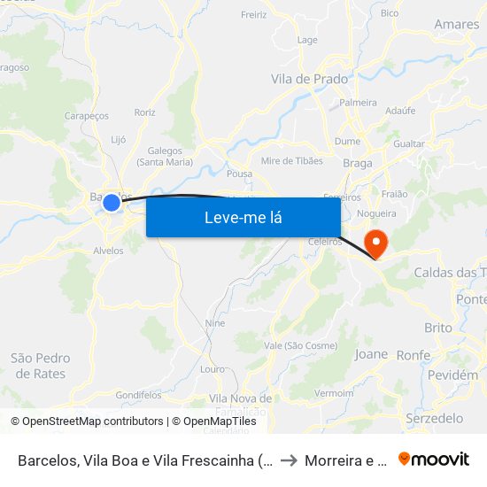 Barcelos, Vila Boa e Vila Frescainha (São Martinho e São Pedro) to Morreira e Trandeiras map