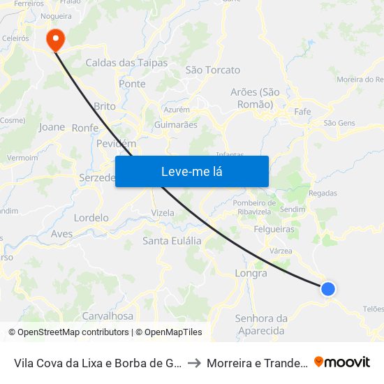 Vila Cova da Lixa e Borba de Godim to Morreira e Trandeiras map