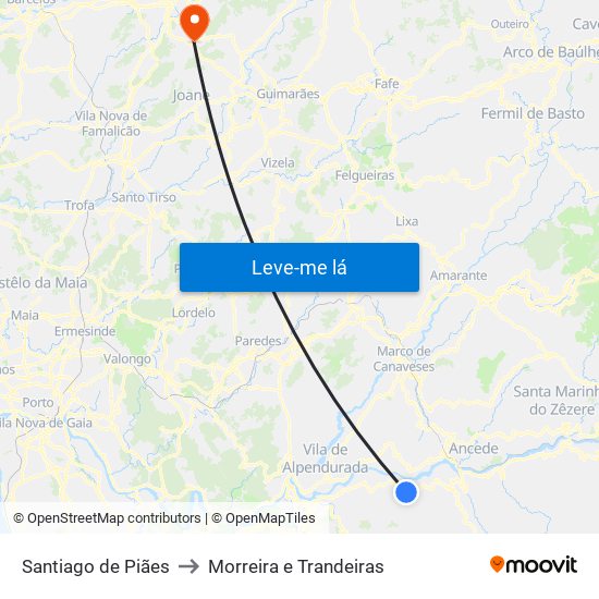 Santiago de Piães to Morreira e Trandeiras map