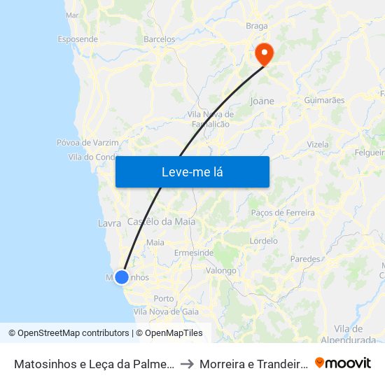 Matosinhos e Leça da Palmeira to Morreira e Trandeiras map