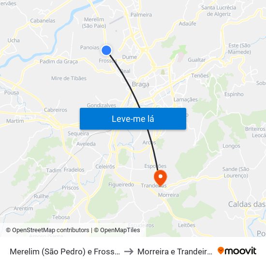 Merelim (São Pedro) e Frossos to Morreira e Trandeiras map