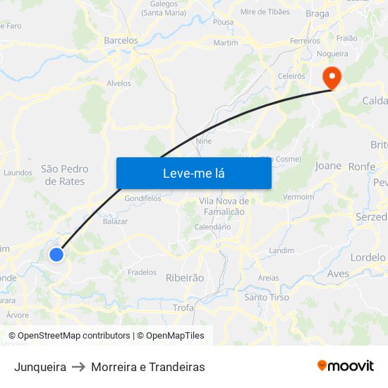 Junqueira to Morreira e Trandeiras map