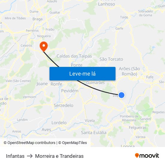 Infantas to Morreira e Trandeiras map