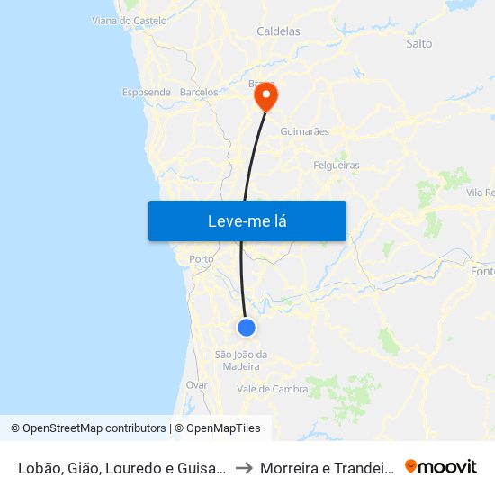 Lobão, Gião, Louredo e Guisande to Morreira e Trandeiras map