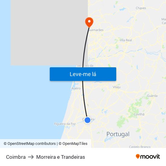 Coimbra to Morreira e Trandeiras map