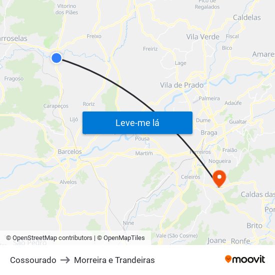 Cossourado to Morreira e Trandeiras map