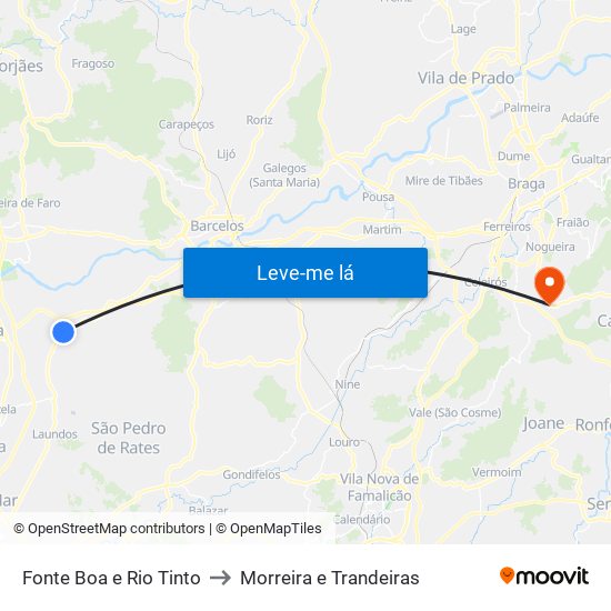 Fonte Boa e Rio Tinto to Morreira e Trandeiras map