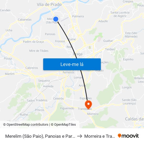 Merelim (São Paio), Panoias e Parada de Tibães to Morreira e Trandeiras map