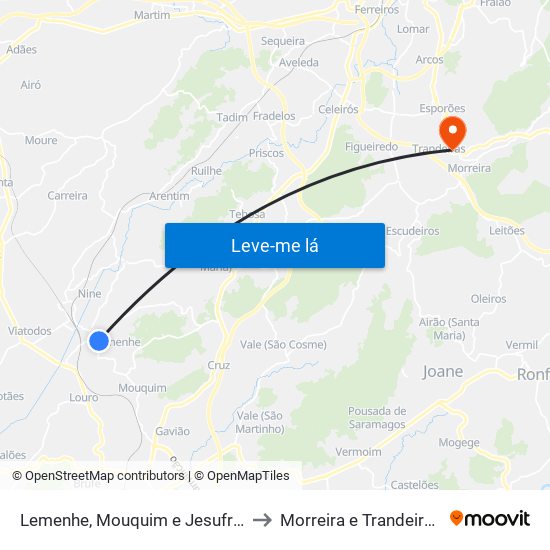 Lemenhe, Mouquim e Jesufrei to Morreira e Trandeiras map