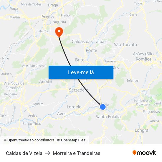 Caldas de Vizela to Morreira e Trandeiras map