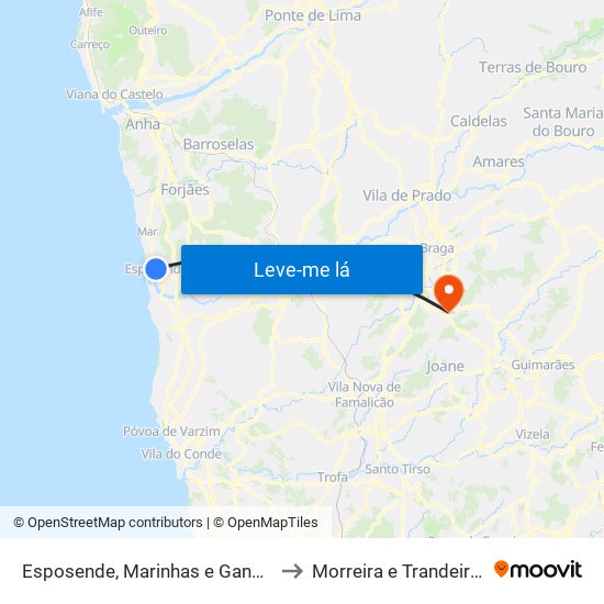 Esposende, Marinhas e Gandra to Morreira e Trandeiras map