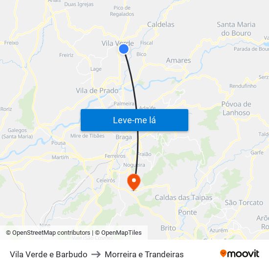 Vila Verde e Barbudo to Morreira e Trandeiras map