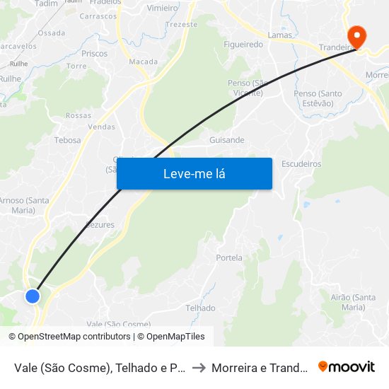 Vale (São Cosme), Telhado e Portela to Morreira e Trandeiras map