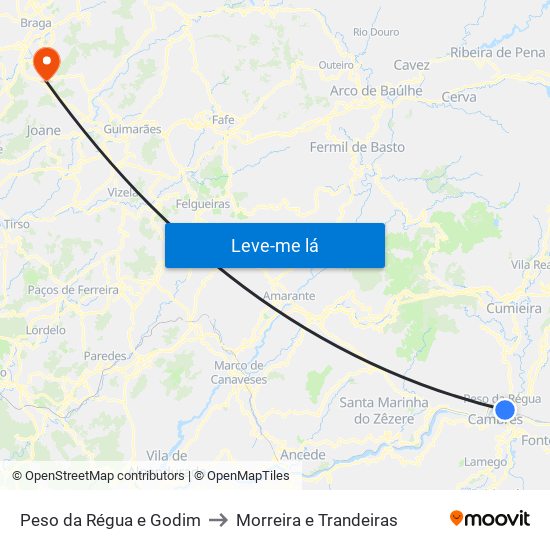 Peso da Régua e Godim to Morreira e Trandeiras map