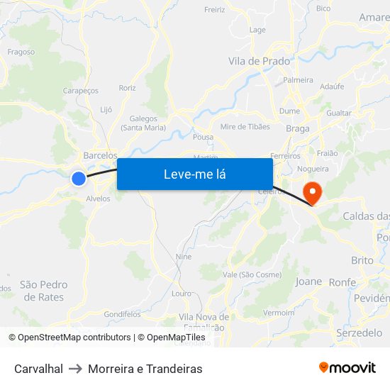 Carvalhal to Morreira e Trandeiras map