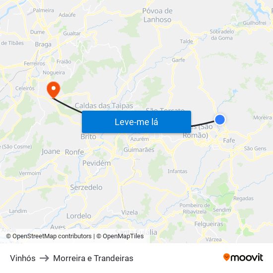 Vinhós to Morreira e Trandeiras map