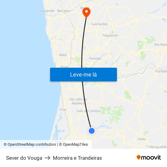 Sever do Vouga to Morreira e Trandeiras map