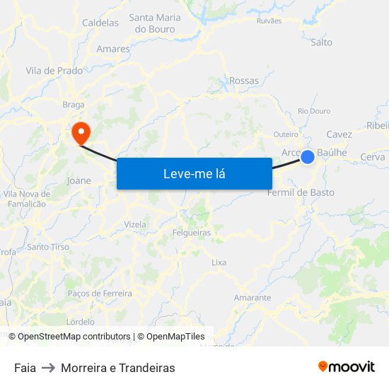 Faia to Morreira e Trandeiras map